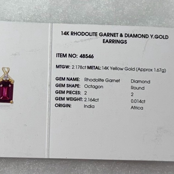 14K Rhodolite Garnet & Diamond Yellow Gold Earrings- Excellent Condition - Picture 9 of 9